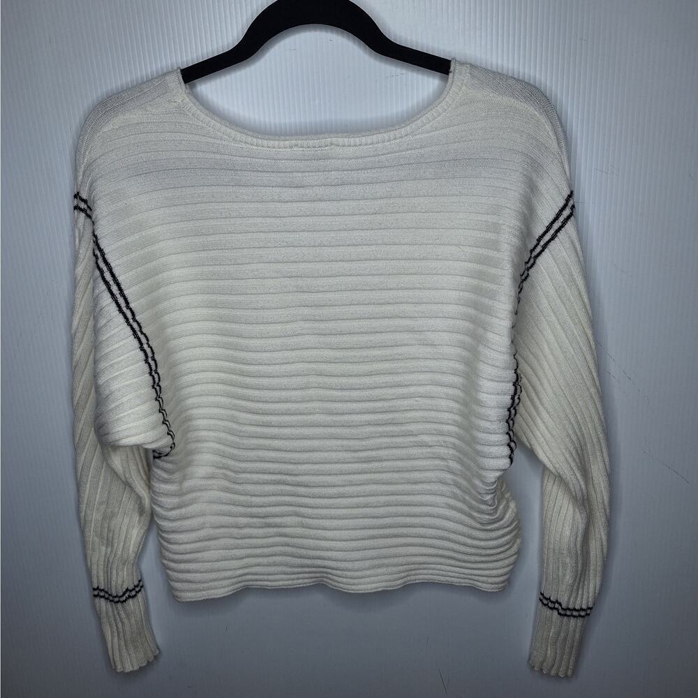 Industry Ribbed Varsity Sweater Small Dolman Sleeve Black and White Slouchy Soft - Picture 8 of 11
